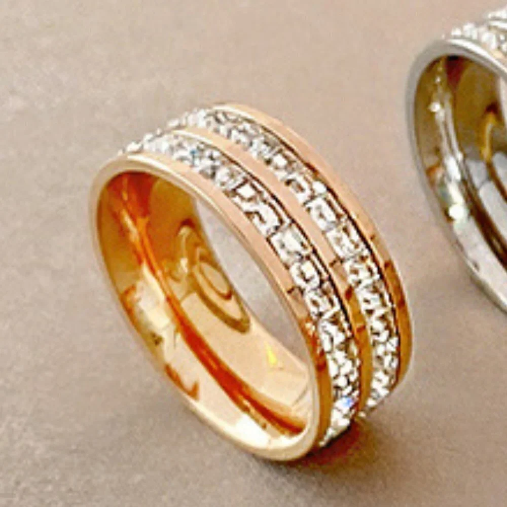 Titanium Steel Double Row Rhinestone Ring